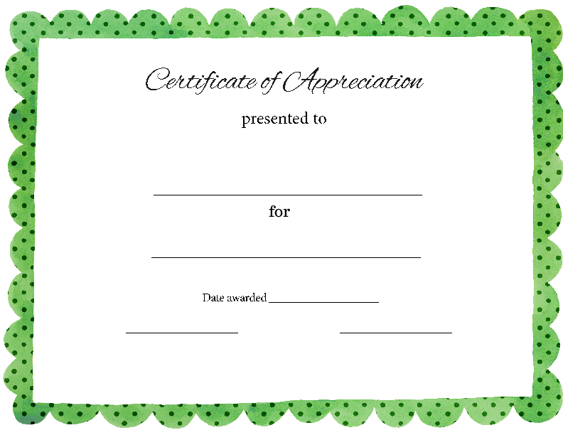 Certificate of Appreciation Green Polka Dot (Fillable)