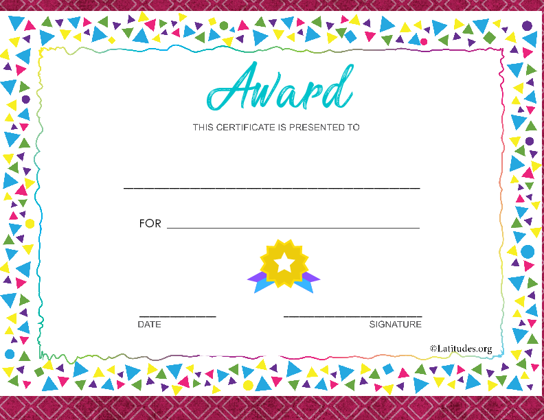 Colorful Border Award Certificate (Fillable)