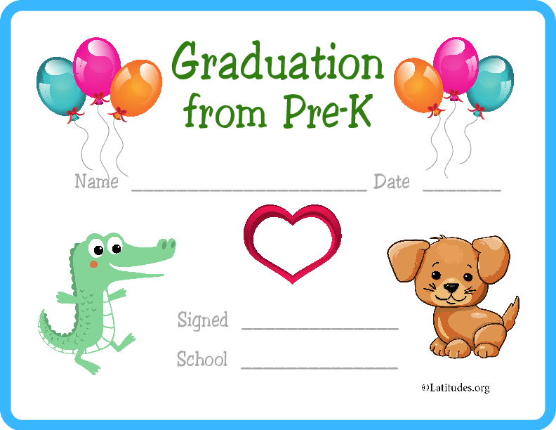 Graduation from PreK Certificate Animals (Fillable)