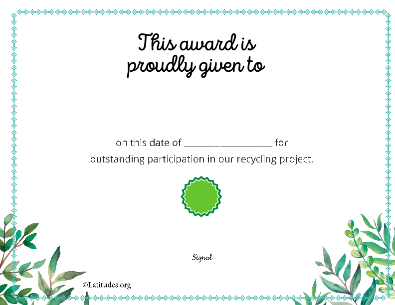 Ecology Recycling Award Certificate (Fillable)