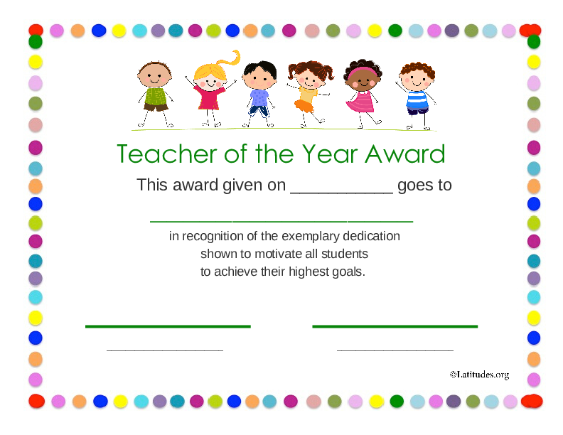 Teacher of the Year Award Primary Dots (Fillable)