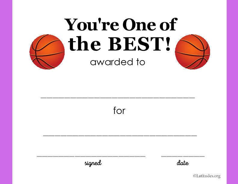 You're One of the Best Basketball Award (Fillable)