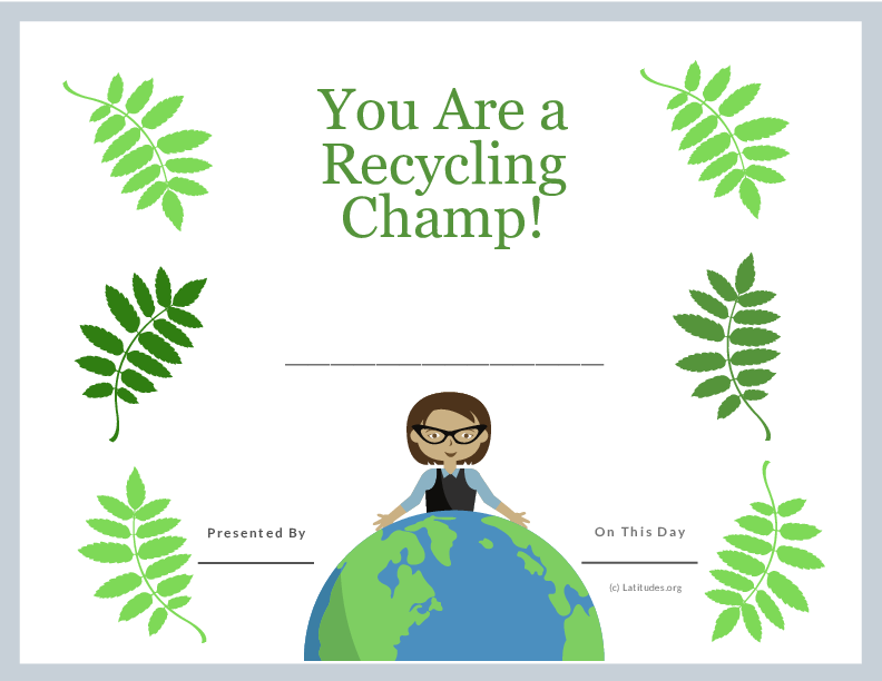 Being a Recycling Champ Award (Fillable)