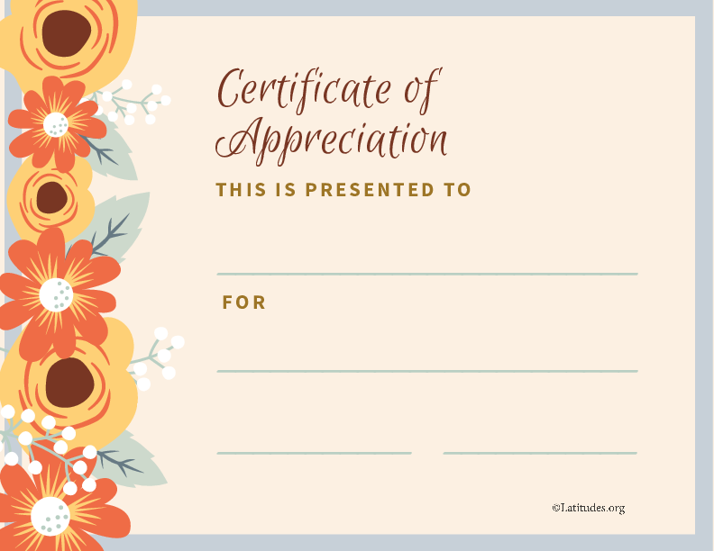 Certificate of Appreciation Flowers (Fillable)