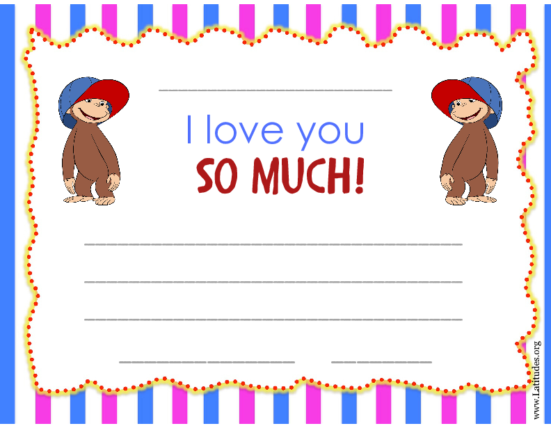 Curious George I Love You So Much Certificate (Fillable)