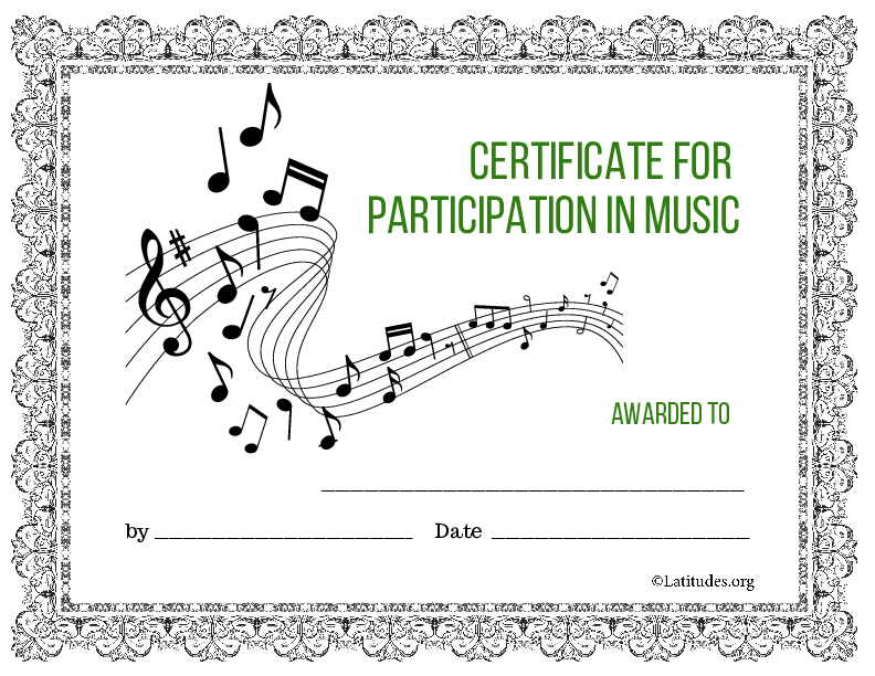 Classic Certificate for Participation in Music (Fillable)