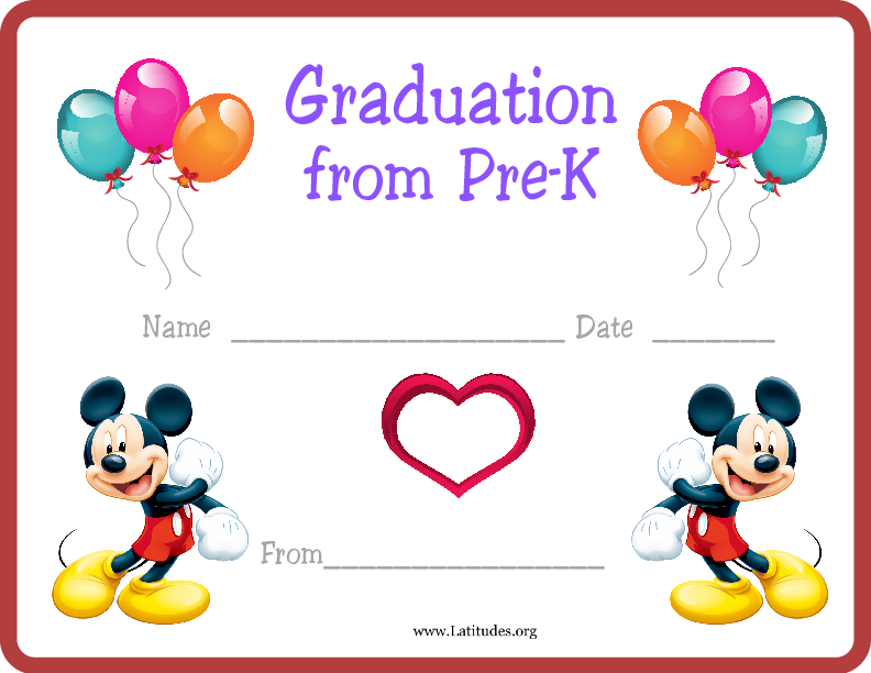 Mickey Graduation from PreK Certificate (Fillable)