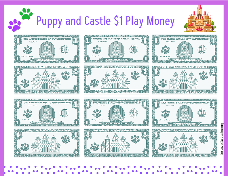 Puppies and Castles Play Money