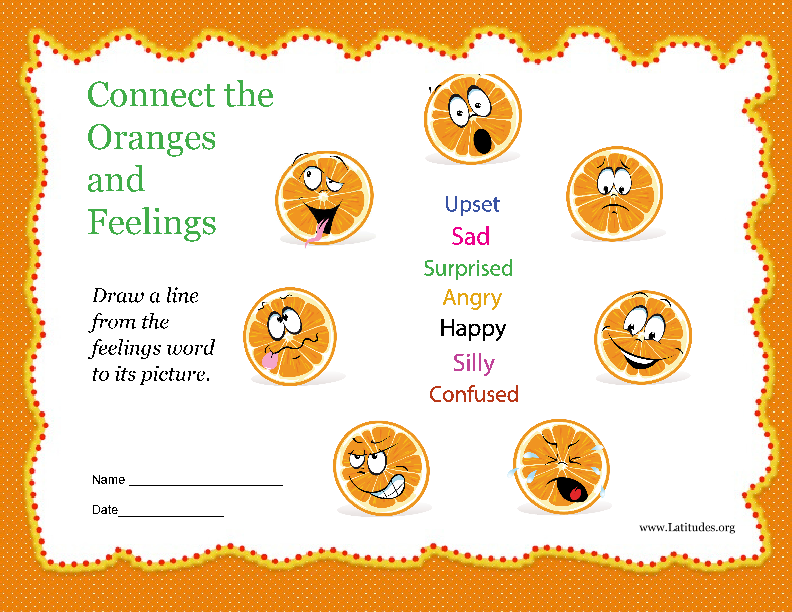 Connect the Feelings Oranges Feelings Chart (Fillable)