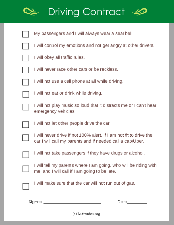 Driving Contract (Fillable)