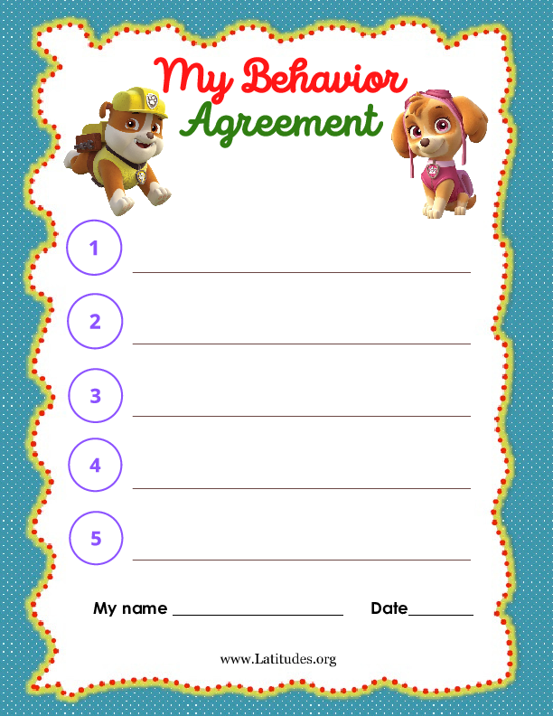 Paw Patrol Behavior Agreement (Fillable)