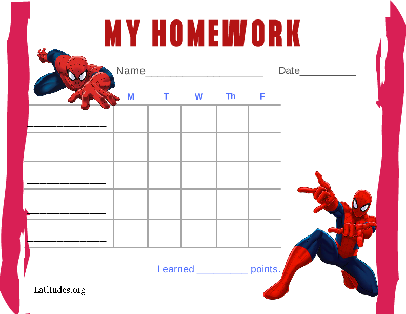 Spiderman My Homework Completion Chart