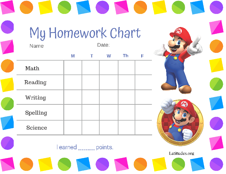 Mario Homework Completion Chart (Fillable)