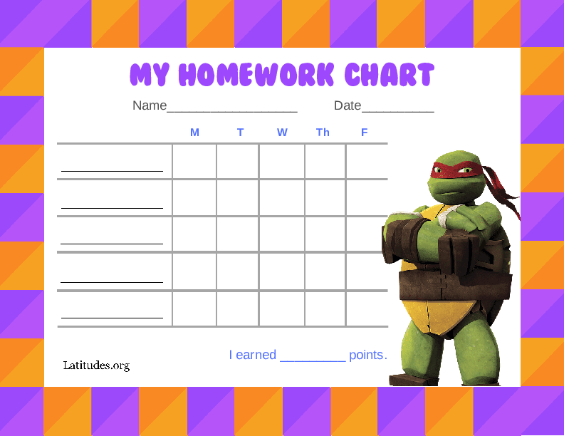 Ninja Turtle Homework Completion Chart (Fillable)