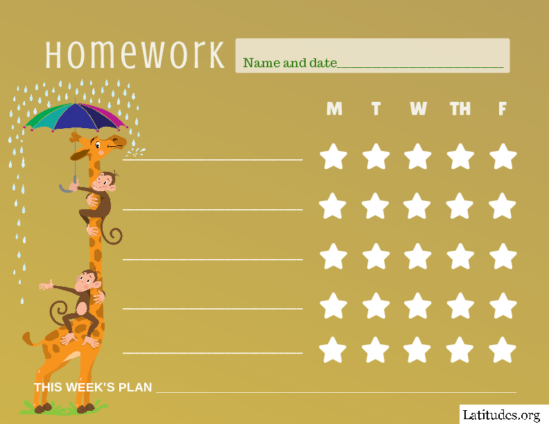 Giraffe in Rain Homework Star Chart (Fillable)