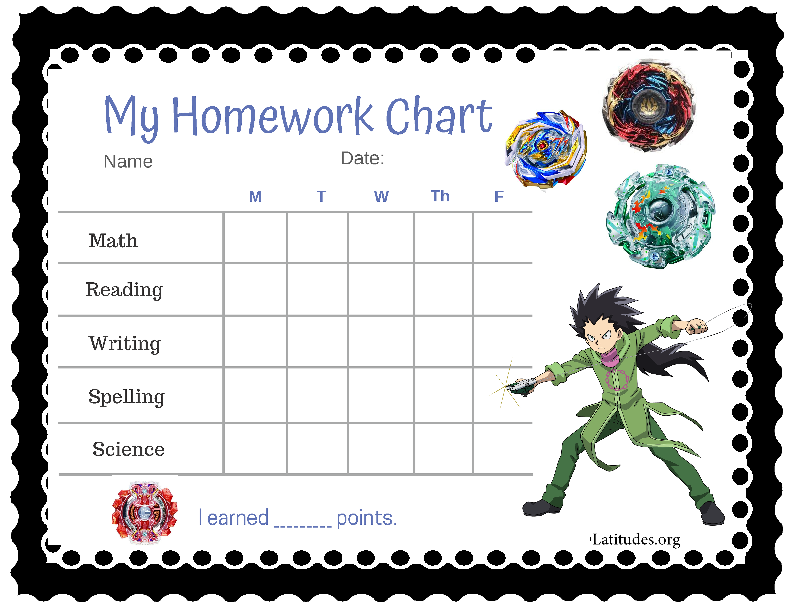 Beyblade My Homework Completion Chart (Fillable)