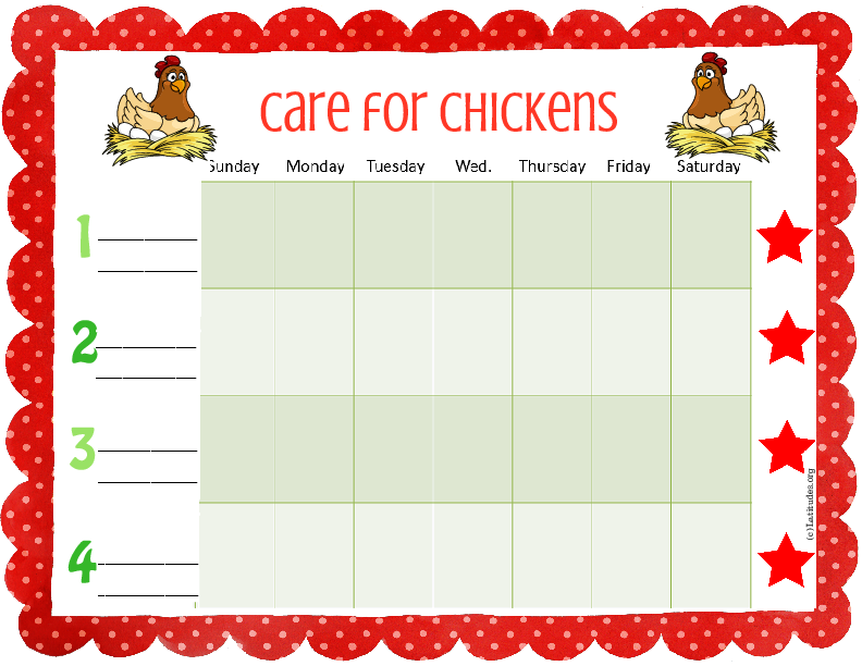 Care for Chickens Weekly Pet Care Chart