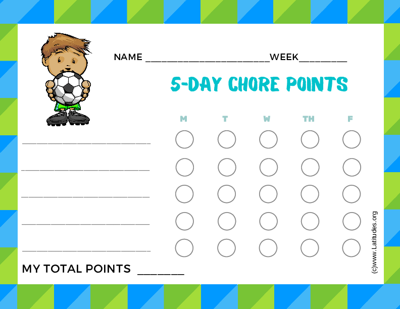 Soccer 5-Day Points Chore Chart