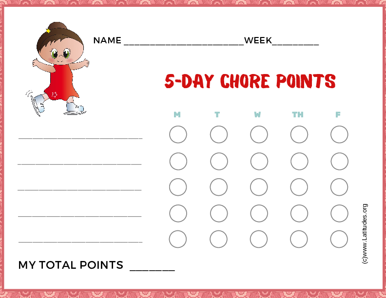 Ice Skater 5-Day Points Chore Chart