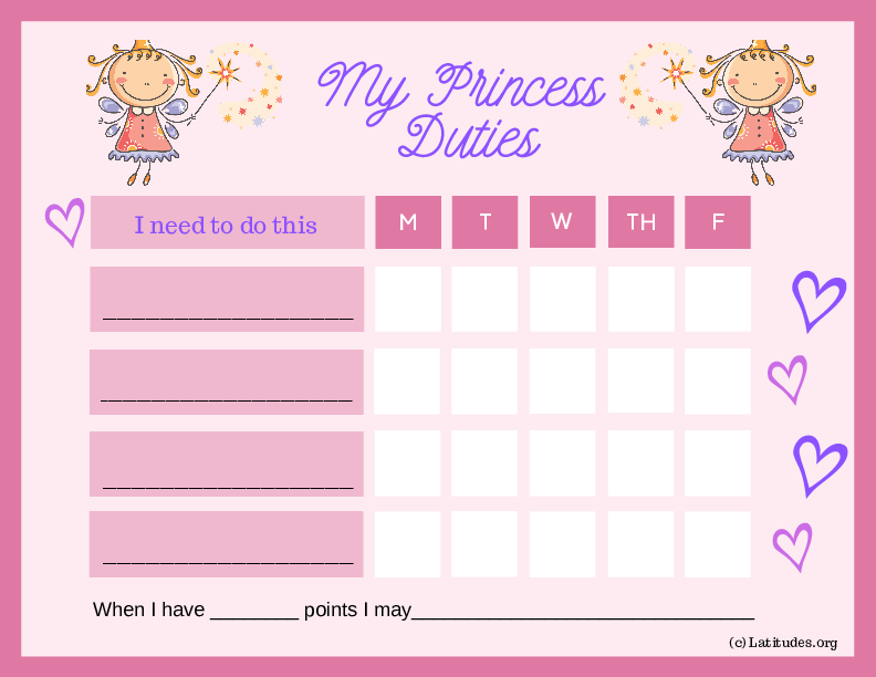 My Princess 5-Day Duties Chore Chart (Fillable)