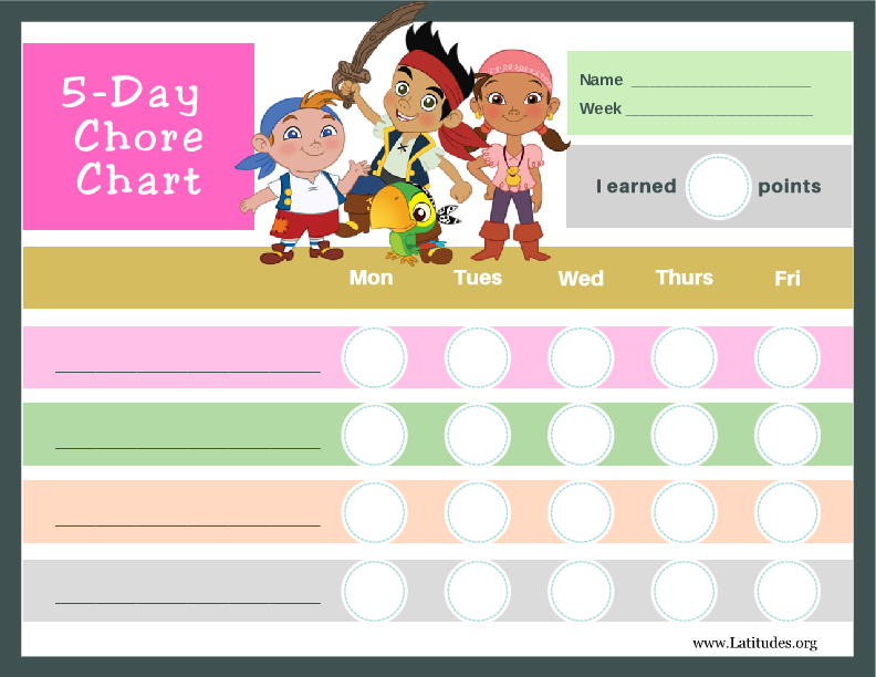 Neverland Pirates 5-Day Chore Chart (Fillable)