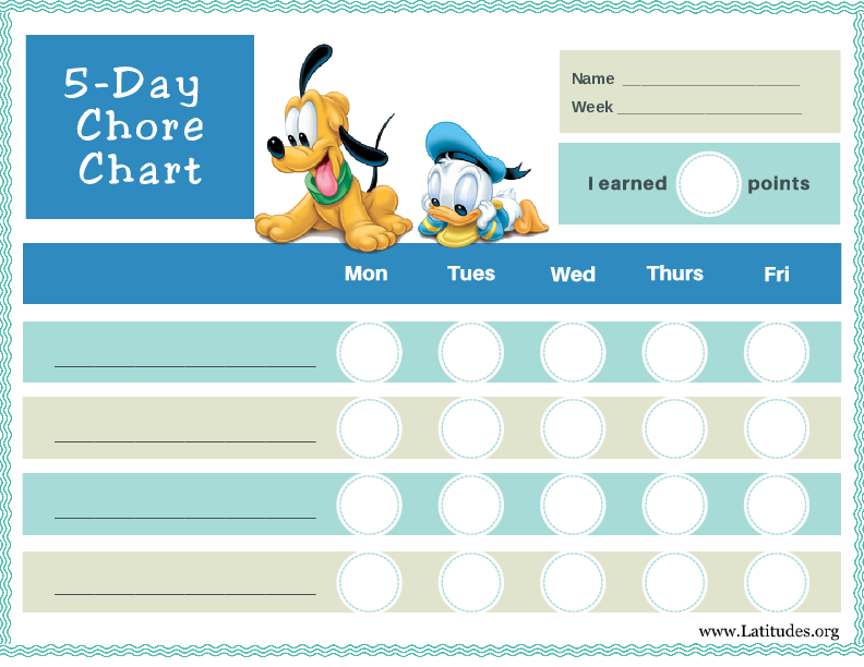 Pluto Donald 5-Day Circle Chore Chart (Fillable)