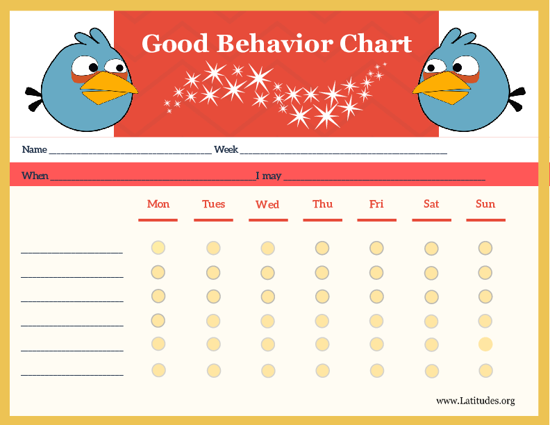 Angry Birds 6-Point Weekly Good Behavior Chart (Fillable)