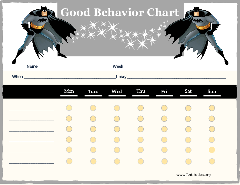 Batman 6-Point Weekly Good Behavior Chart (Fillable)