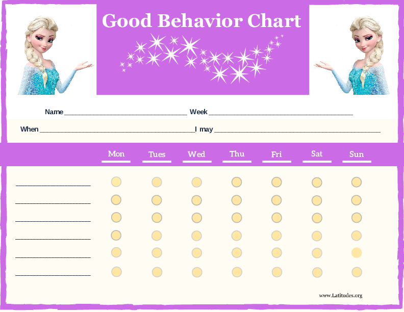 Frozen 6-Point Weekly Good Behavior Chart (Fillable)