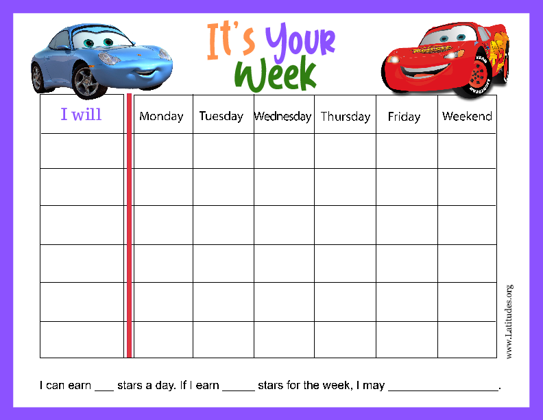 Lightning McQueen Its Your Week Behavior Chart (Fillable)