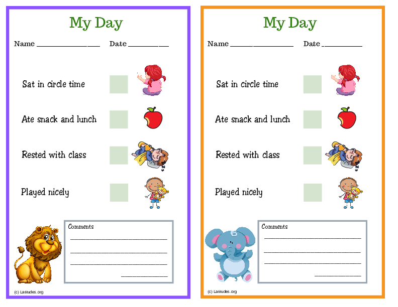 Lion and Elephant My Day PreK Daily Chart (Fillable)