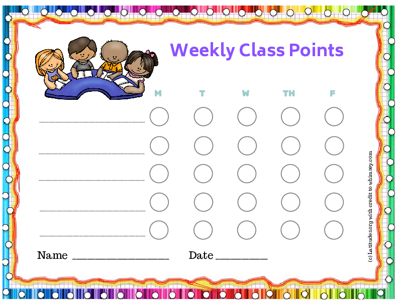 Kids Weekly Class Points Behavior Chart (Fillable)