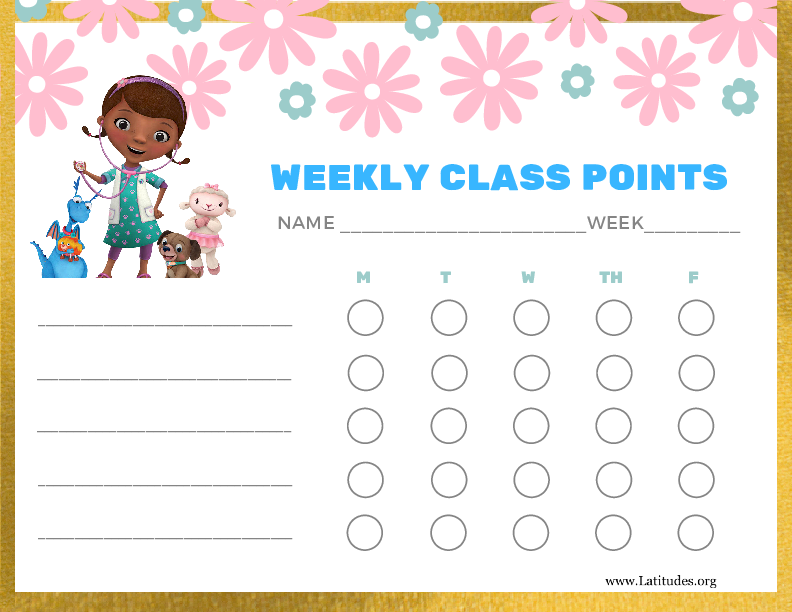 Doc McStuffins Weekly Class Points Chart (Fillable)