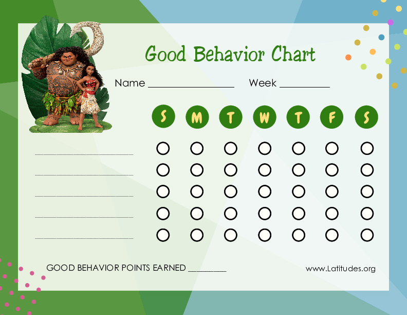 Moana 7 Day Good Behavior Chart (Fillable)