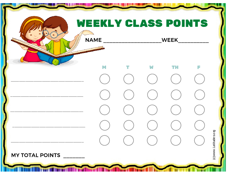 Readers Weekly Class Points Behavior Chart (Fillable)