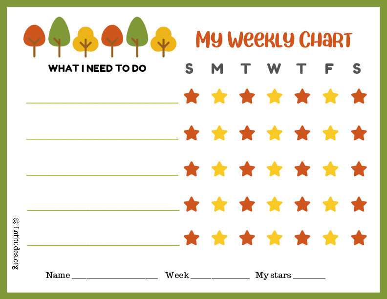 What I Need to Do Trees Weekly Behavior Chart (Fillable)