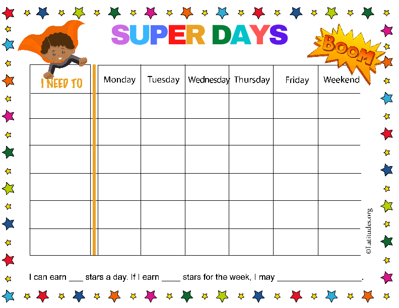 Super Days Weekly Behavior Chart (Fillable)