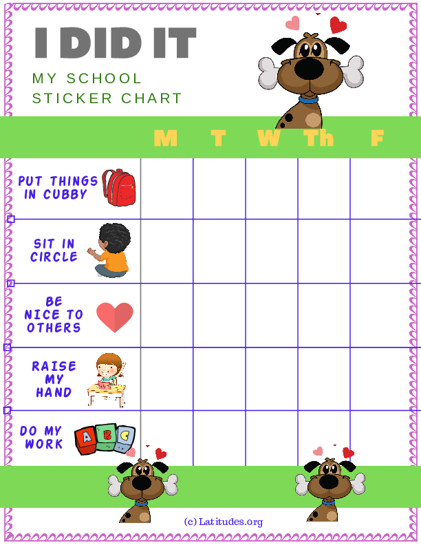 Doggie I Did It Weekly PreK Behavior Chart