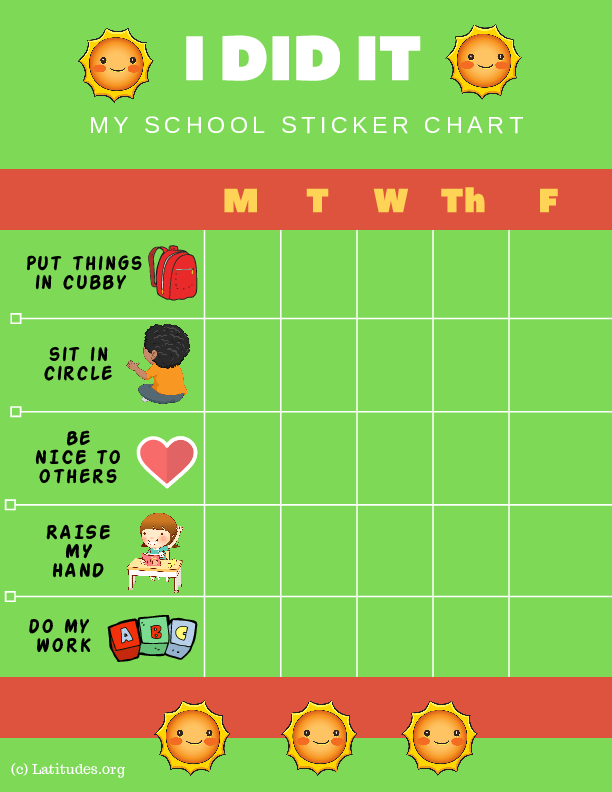 Smiley I Did It Weekly PreK Behavior Chart