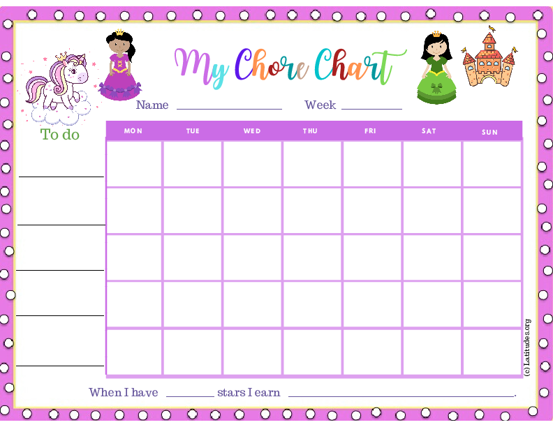 Happy Princess Chore Chart (Fillable)